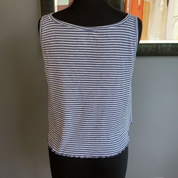 Hollister blue/white stripe stretch ribbed tank, L - Picture 4 of 5
